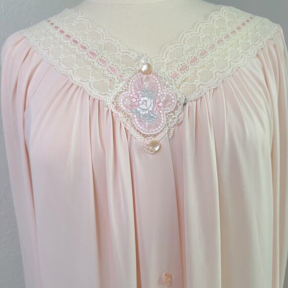 Vintage Shadowline Blush Pink Long Sleeve Nightgown Silky Robe Sz Large - Picture 2 of 10